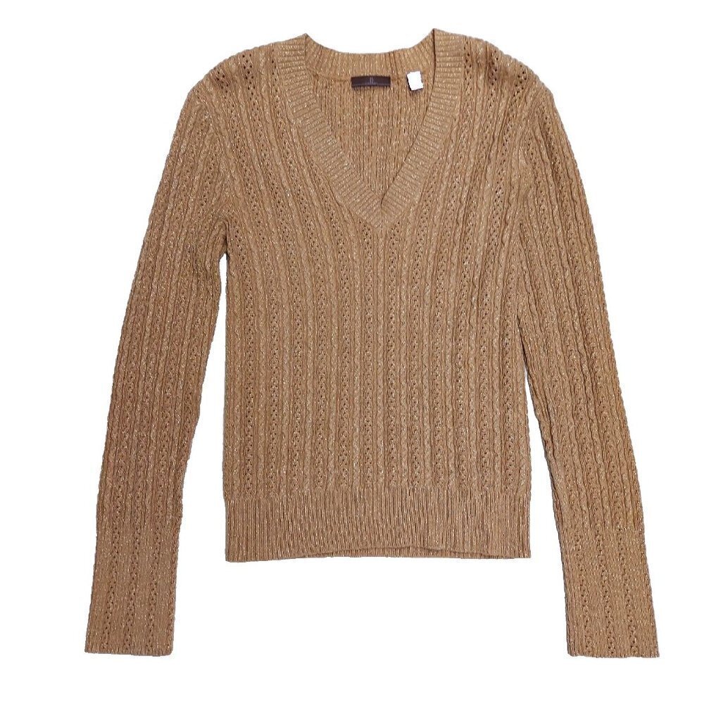 Cullen Gold Cable Knit Cotton Blend Metallic Sweater Small Festive Sparkle
